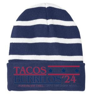 Funny Tacos And Burritos Vote 2024 Striped Beanie with Solid Band