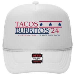 Funny Tacos And Burritos Vote 2024 High Crown Mesh Back Trucker Hat