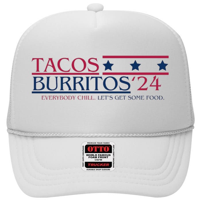 Funny Tacos And Burritos Vote 2024 High Crown Mesh Back Trucker Hat