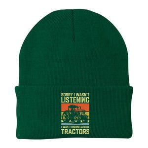 Funny Thinking About Tractors Tractor Lover Farmer Knit Cap Winter Beanie