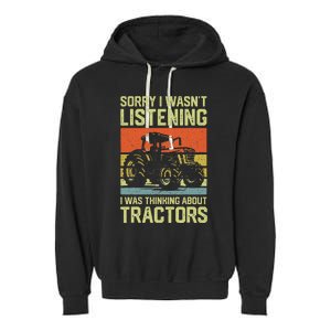 Funny Thinking About Tractors Tractor Lover Farmer Garment-Dyed Fleece Hoodie