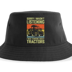 Funny Thinking About Tractors Tractor Lover Farmer Sustainable Bucket Hat