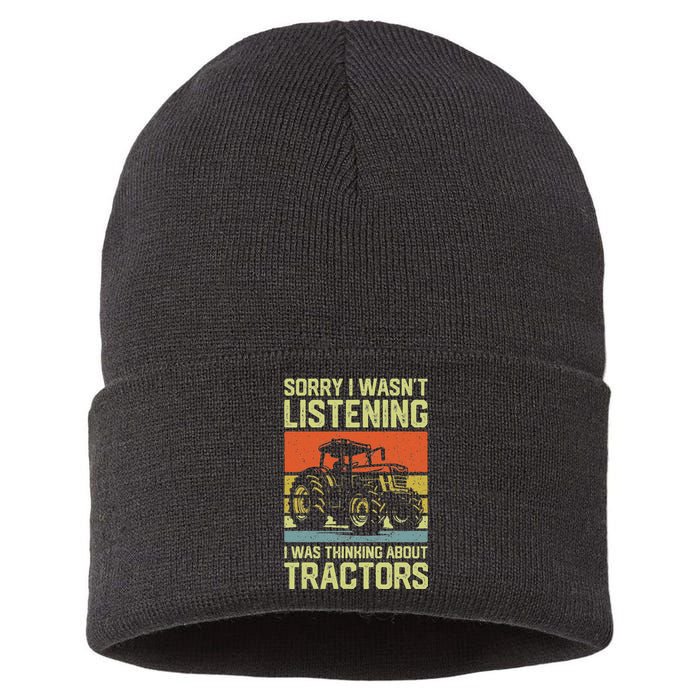 Funny Thinking About Tractors Tractor Lover Farmer Sustainable Knit Beanie