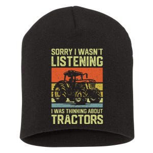 Funny Thinking About Tractors Tractor Lover Farmer Short Acrylic Beanie