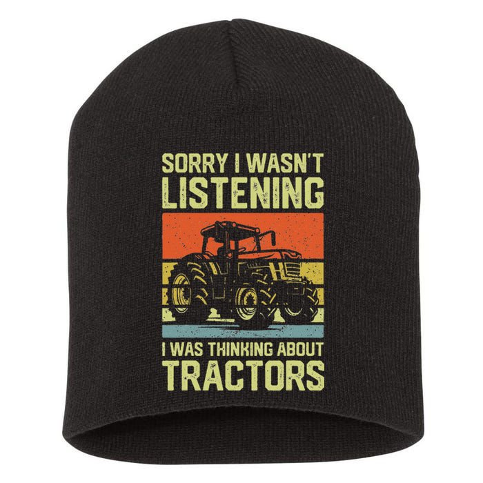 Funny Thinking About Tractors Tractor Lover Farmer Short Acrylic Beanie