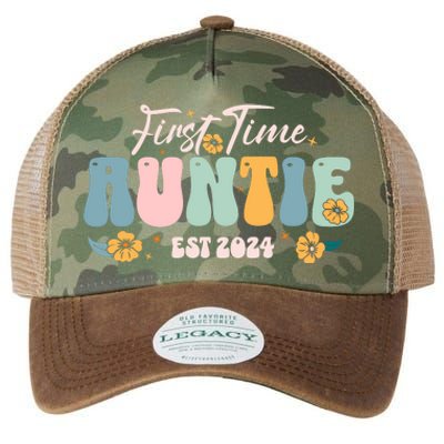 First Time Auntie Est 2024 New Aunt Pregnancy Announcement Legacy Tie Dye Trucker Hat