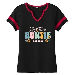 First Time Auntie Est 2024 New Aunt Pregnancy Announcement Ladies Halftime Notch Neck Tee