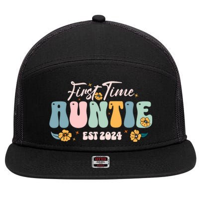 First Time Auntie Est 2024 New Aunt Pregnancy Announcement 7 Panel Mesh Trucker Snapback Hat