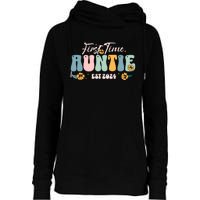 First Time Auntie Est 2024 New Aunt Pregnancy Announcement Womens Funnel Neck Pullover Hood