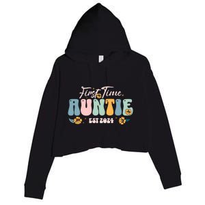 First Time Auntie Est 2024 New Aunt Pregnancy Announcement Crop Fleece Hoodie