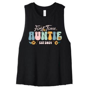 First Time Auntie Est 2024 New Aunt Pregnancy Announcement Women's Racerback Cropped Tank