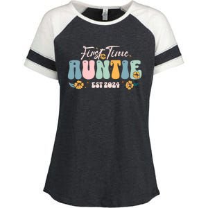 First Time Auntie Est 2024 New Aunt Pregnancy Announcement Enza Ladies Jersey Colorblock Tee