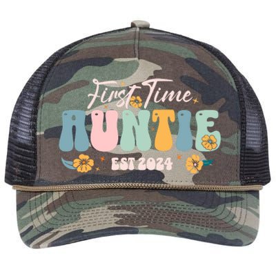 First Time Auntie Est 2024 New Aunt Pregnancy Announcement Retro Rope Trucker Hat Cap