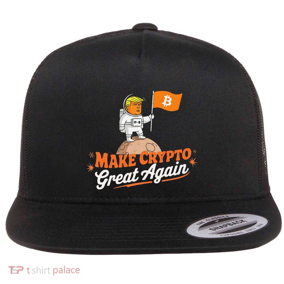 Funny Trump Astronaut Make Crypto Great To Moon Bitcoin Flat Bill Trucker Hat