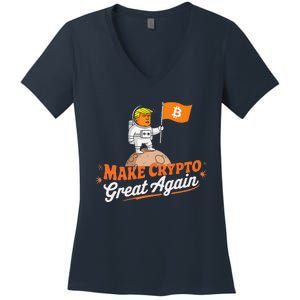 Funny Trump Astronaut Make Crypto Great To Moon Bitcoin Women's V-Neck T-Shirt