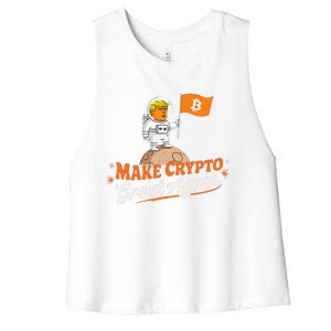 Funny Trump Astronaut Make Crypto Great To Moon Bitcoin Women's Racerback Cropped Tank