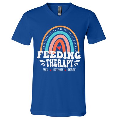 Feeding Therapy Appreciation Rainbow Feeding Therapist V-Neck T-Shirt