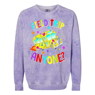 Field Trip Anyone Teacher Teaching School Bus Back To School Colorblast Crewneck Sweatshirt