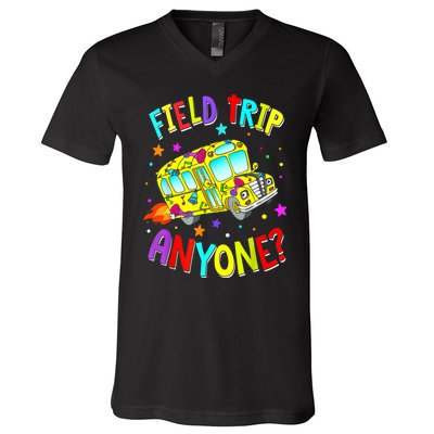 Field Trip Anyone Teacher Teaching School Bus Back To School V-Neck T-Shirt