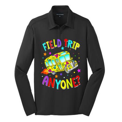 Field Trip Anyone Teacher Teaching School Bus Back To School Silk Touch Performance Long Sleeve Polo