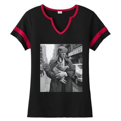 Funny Trump And Cat Funny Political Ladies Halftime Notch Neck Tee