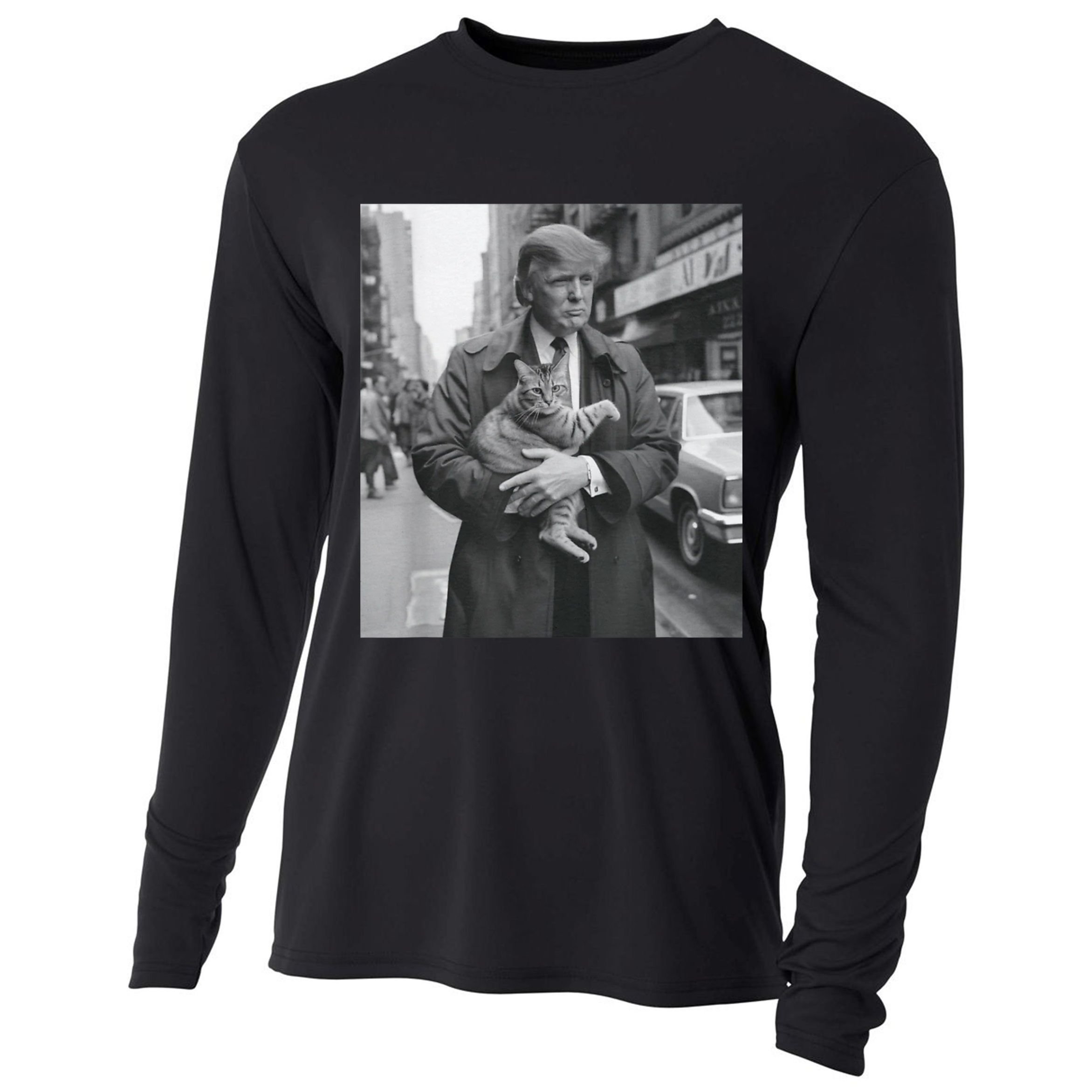 Funny Trump And Cat Funny Political Cooling Performance Long Sleeve Crew