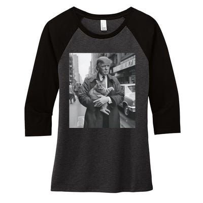 Funny Trump And Cat Funny Political Women's Tri-Blend 3/4-Sleeve Raglan Shirt