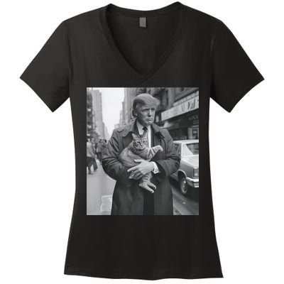 Funny Trump And Cat Funny Political Women's V-Neck T-Shirt