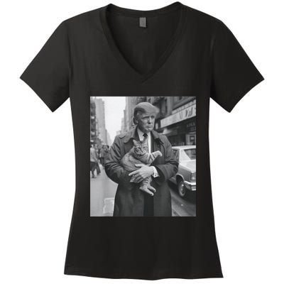 Funny Trump And Cat Funny Political Women's V-Neck T-Shirt