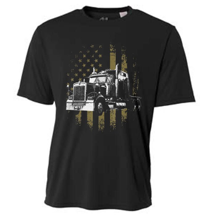 Funny Trucker American Flag Big Rig Semi-Trailer Truck Driver Gift Cooling Performance Crew T-Shirt