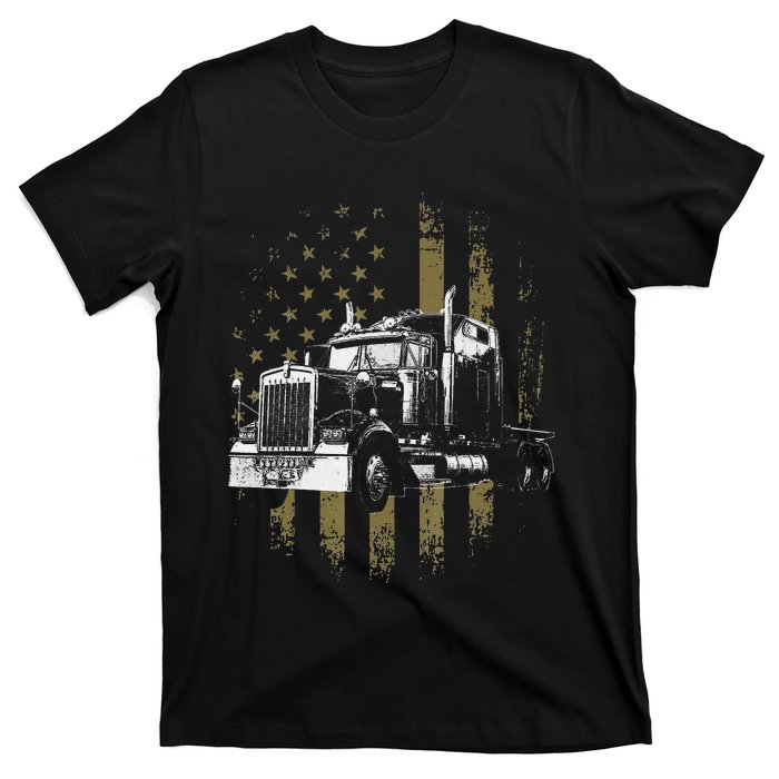 Funny Trucker American Flag Big Rig Semi-Trailer Truck Driver Gift T-Shirt