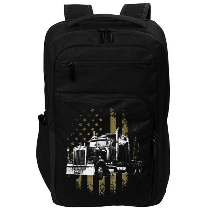 Funny Trucker American Flag Big Rig Semi-Trailer Truck Driver Gift Impact Tech Backpack