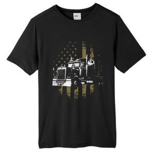 Funny Trucker American Flag Big Rig Semi-Trailer Truck Driver Gift Tall Fusion ChromaSoft Performance T-Shirt