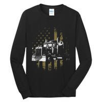 Funny Trucker American Flag Big Rig Semi-Trailer Truck Driver Gift Tall Long Sleeve T-Shirt