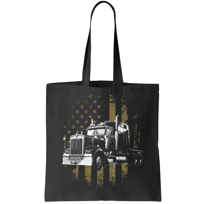 Funny Trucker American Flag Big Rig Semi-Trailer Truck Driver Gift Tote Bag