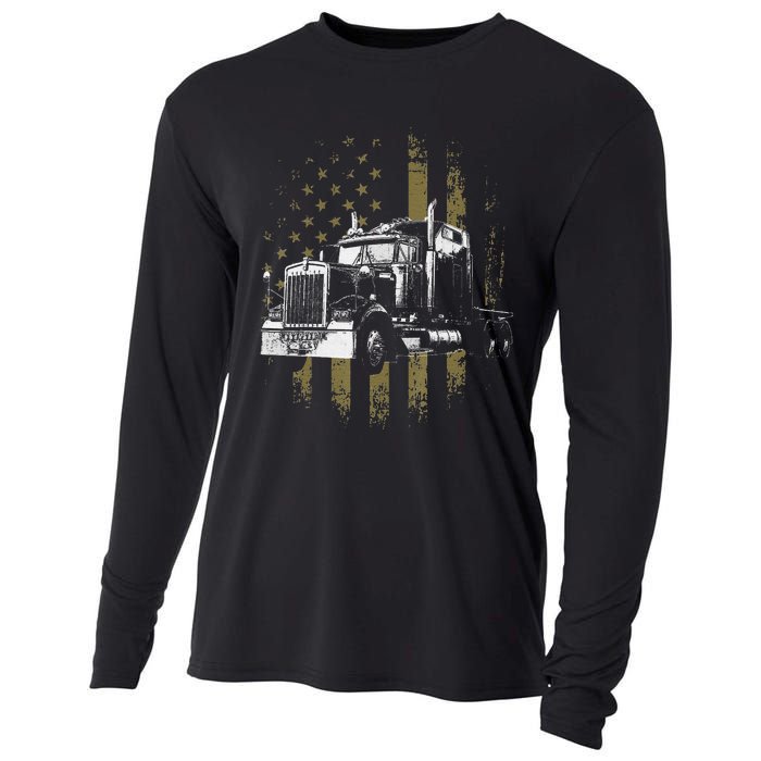 Funny Trucker American Flag Big Rig Semi-Trailer Truck Driver Gift Cooling Performance Long Sleeve Crew