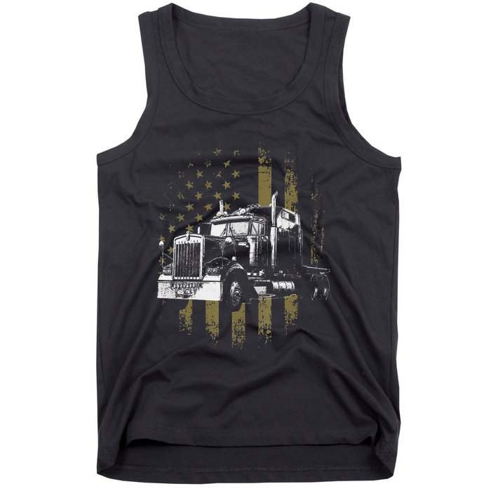 Funny Trucker American Flag Big Rig Semi-Trailer Truck Driver Gift Tank Top