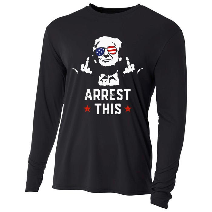 Funny Trump Arrest This Donald Trump Middle Finger President Cooling Performance Long Sleeve Crew