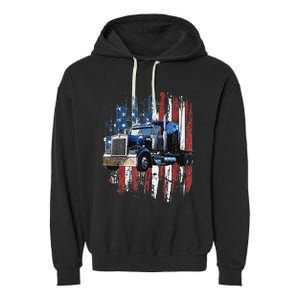 Funny Trucker American Flag Truck Driver Shirt Truck Driver Gift  Garment-Dyed Fleece Hoodie