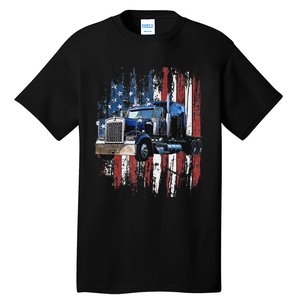 Funny Trucker American Flag Truck Driver Shirt Truck Driver Gift  Tall T-Shirt