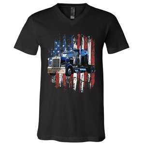 Funny Trucker American Flag Truck Driver Shirt Truck Driver Gift  V-Neck T-Shirt