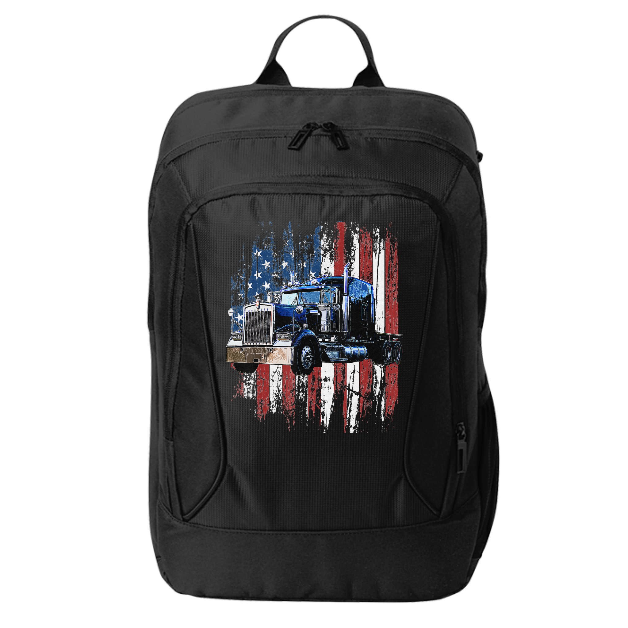 Funny Trucker American Flag Truck Driver Shirt Truck Driver Gift  City Backpack