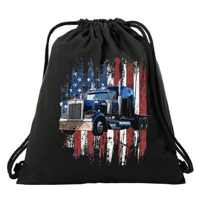 Funny Trucker American Flag Truck Driver Shirt Truck Driver Gift  Drawstring Bag