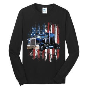 Funny Trucker American Flag Truck Driver Shirt Truck Driver Gift  Tall Long Sleeve T-Shirt