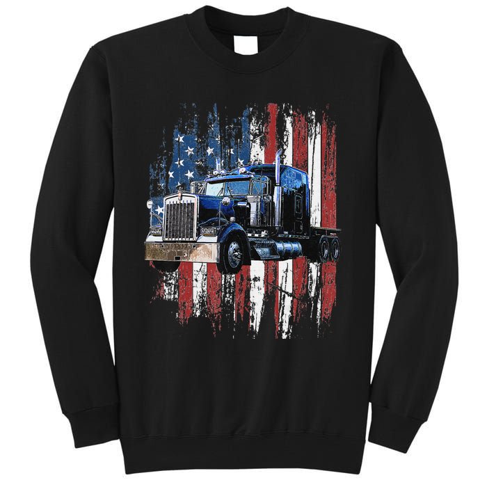 Funny Trucker American Flag Truck Driver Shirt Truck Driver Gift  Tall Sweatshirt