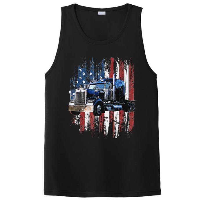 Funny Trucker American Flag Truck Driver Shirt Truck Driver Gift  PosiCharge Competitor Tank