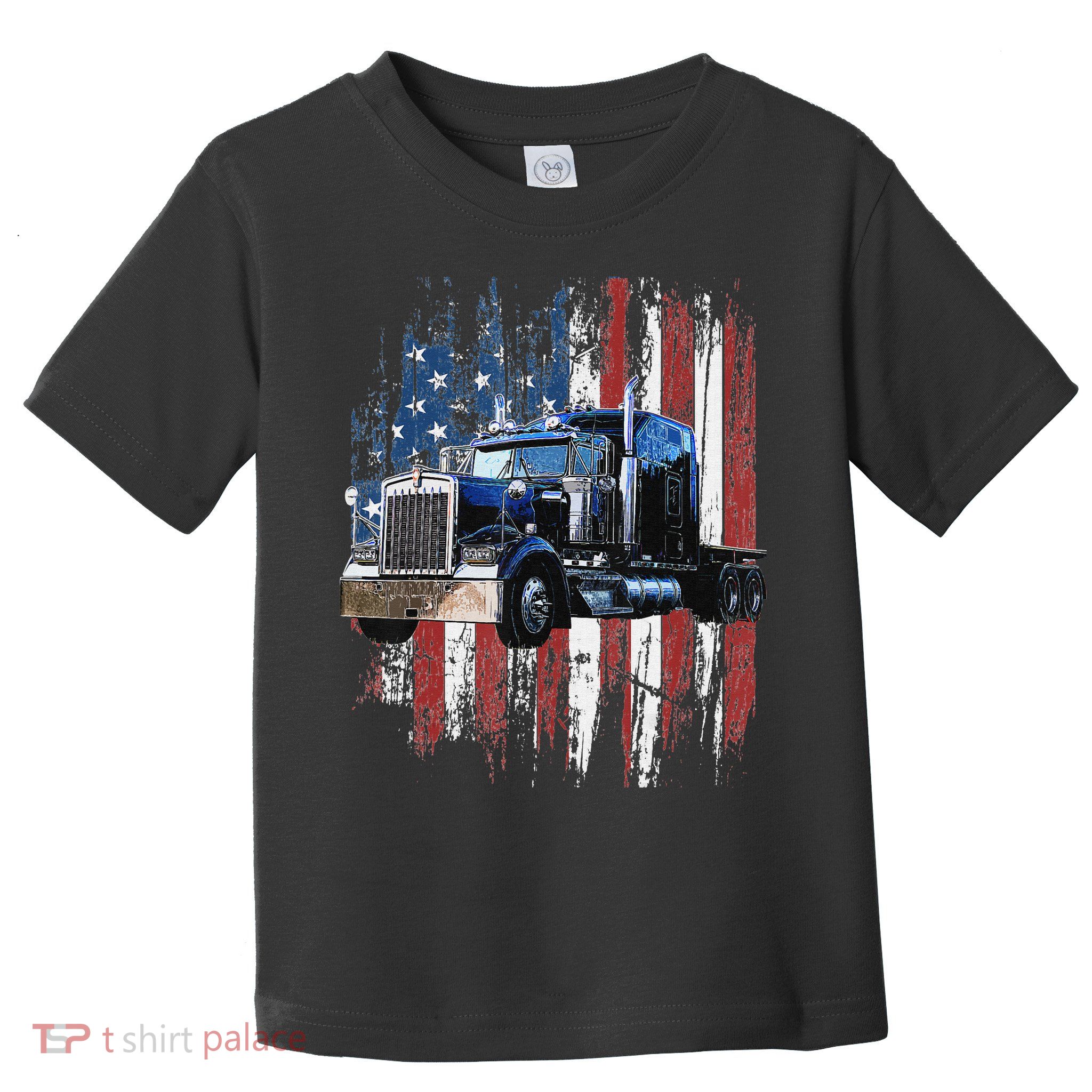Funny Trucker American Flag Truck Driver Shirt Truck Driver Gift  Toddler T-Shirt