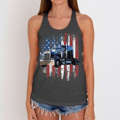 Funny Trucker American Flag Truck Driver Shirt Truck Driver Gift  Women's Knotted Racerback Tank