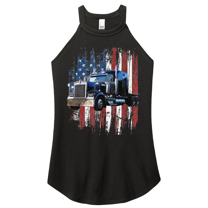 Funny Trucker American Flag Truck Driver Shirt Truck Driver Gift  Women's Perfect Tri Rocker Tank