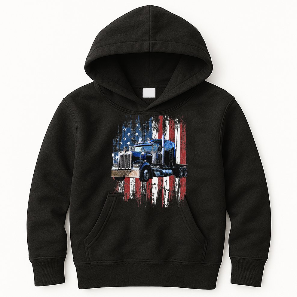 Funny Trucker American Flag Truck Driver Shirt Truck Driver Gift  Kids Hoodie
